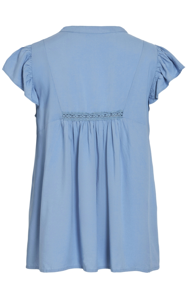 VIVISIA V-NECK C/S PLEATED TOP/TES 14106953 BLISSFUL BLUE